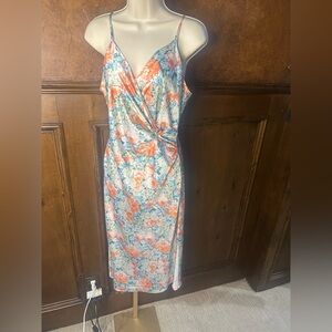 SIZE L Elegant Floral Wrap Midi Dress